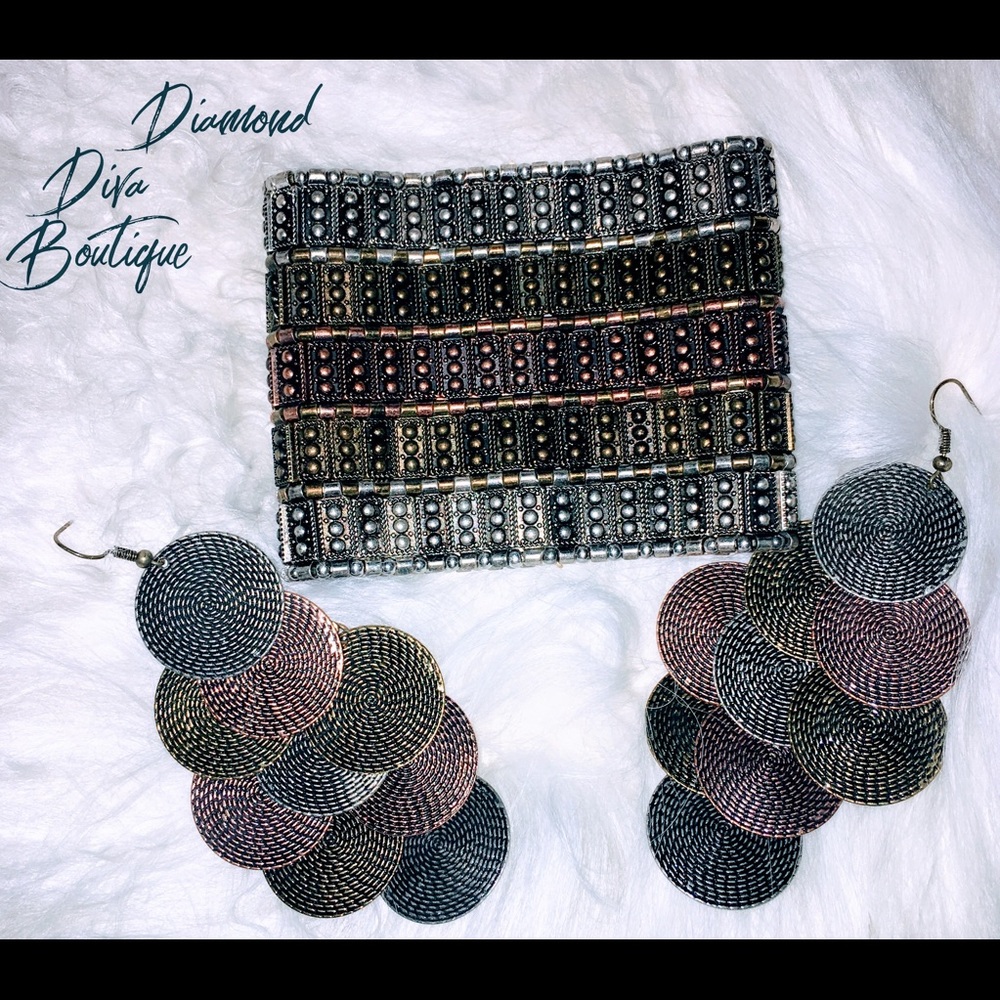 💎Earrings and bracelet set, modern coin style